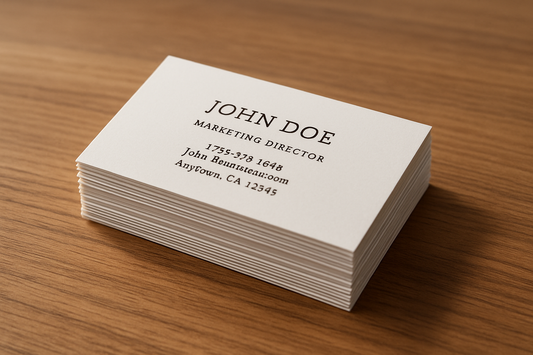 Business cards in a stack on a table